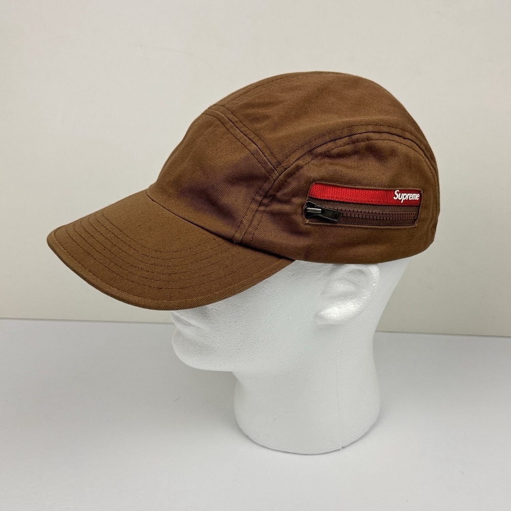 Supreme Zip Pocket Camp Cap Light Brown SS22 Hat Box Logo 5-Panel OS Adjustable